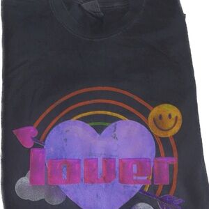 Lover Black Tee with Heart and Smiley Graphic